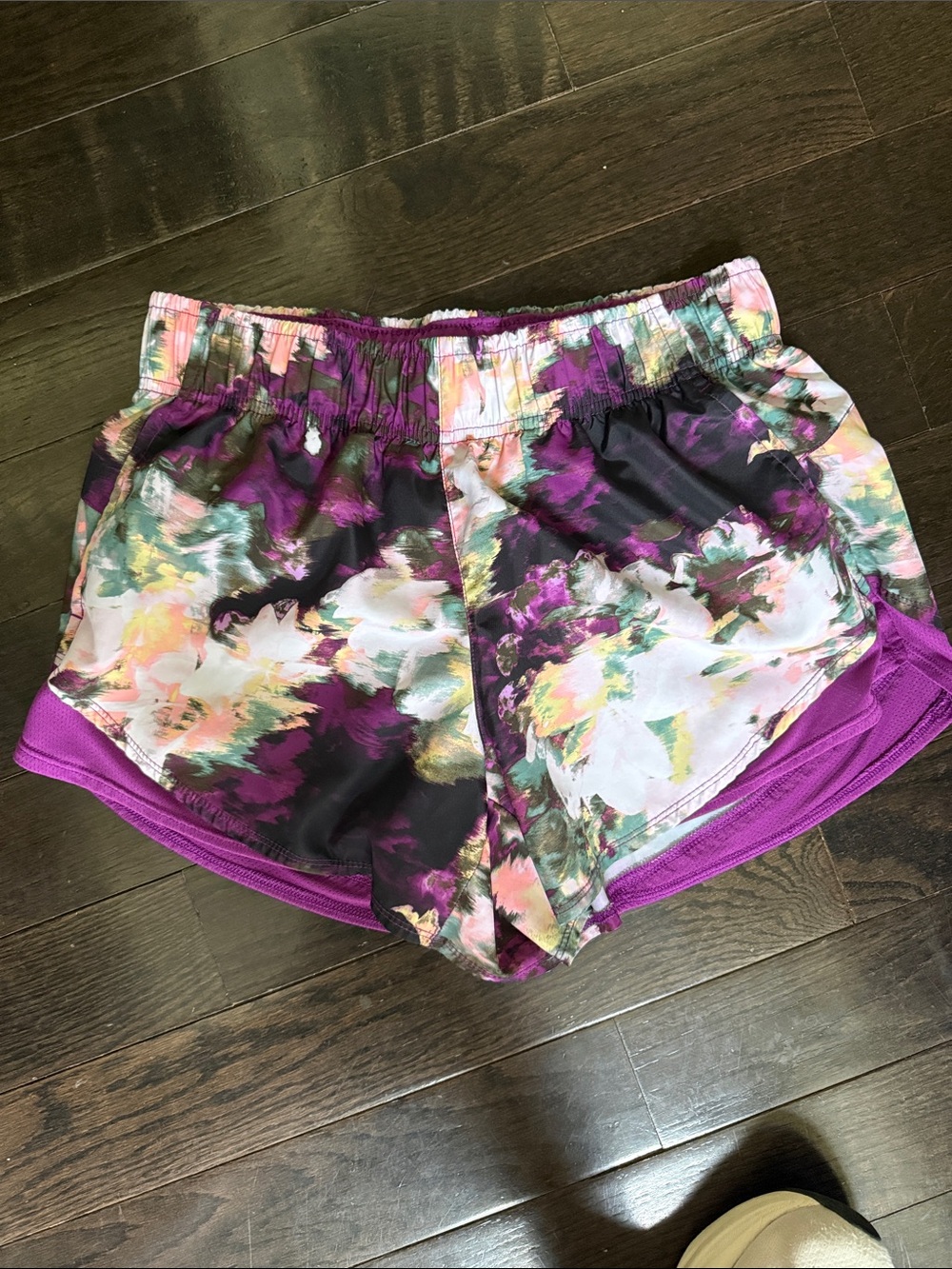 Athletic Works Purple Floral Print Running Shorts